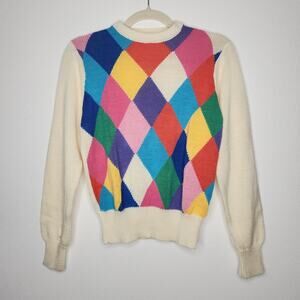 Vintage Sweater Color Block Art Abstract 80s 90s Knit Collections Argyle Prep